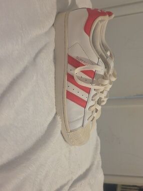 adidas White Sneakers with Coral Pink Stripes